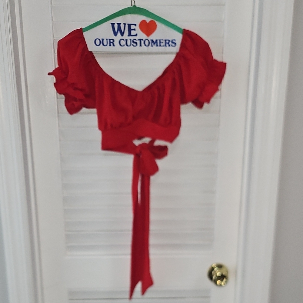 Red Ruffle Back Tie Top